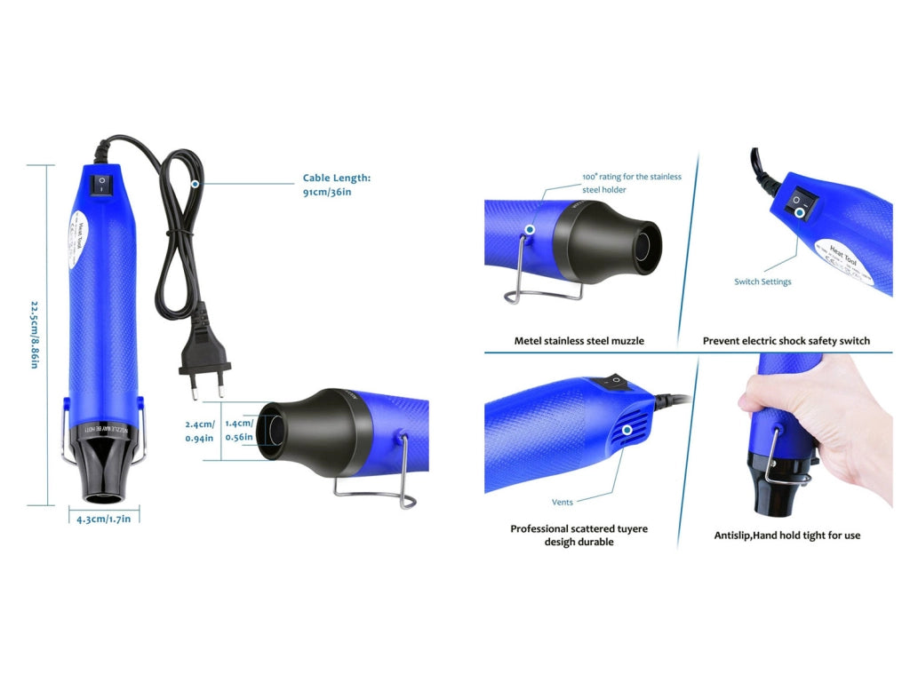 ETEPON Mini Pistola Termica 300W ad Aria Calda Elettrica Portatile per Progetti Fai-da-Te Goffratura Coperture PVC Termico Asciugatura Vernice Argilla Timbri in Gomma