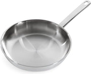 Piatto ad induzione in acciaio inossidabile da 24 cm, resistente al forno, utensili in metallo, resistente al lavastoviglie, finitura argentata.