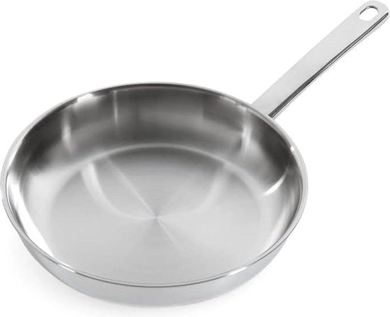 Piatto ad induzione in acciaio inossidabile da 24 cm, resistente al forno, utensili in metallo, resistente al lavastoviglie, finitura argentata.
