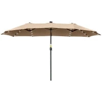 Ombrellone da Giardino Doppio 4.5m con 48 Luci LED e Manovella, Cachi