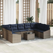 Set Divano da Giardino 10 pcs Grigio e Blu Navy polyrattan