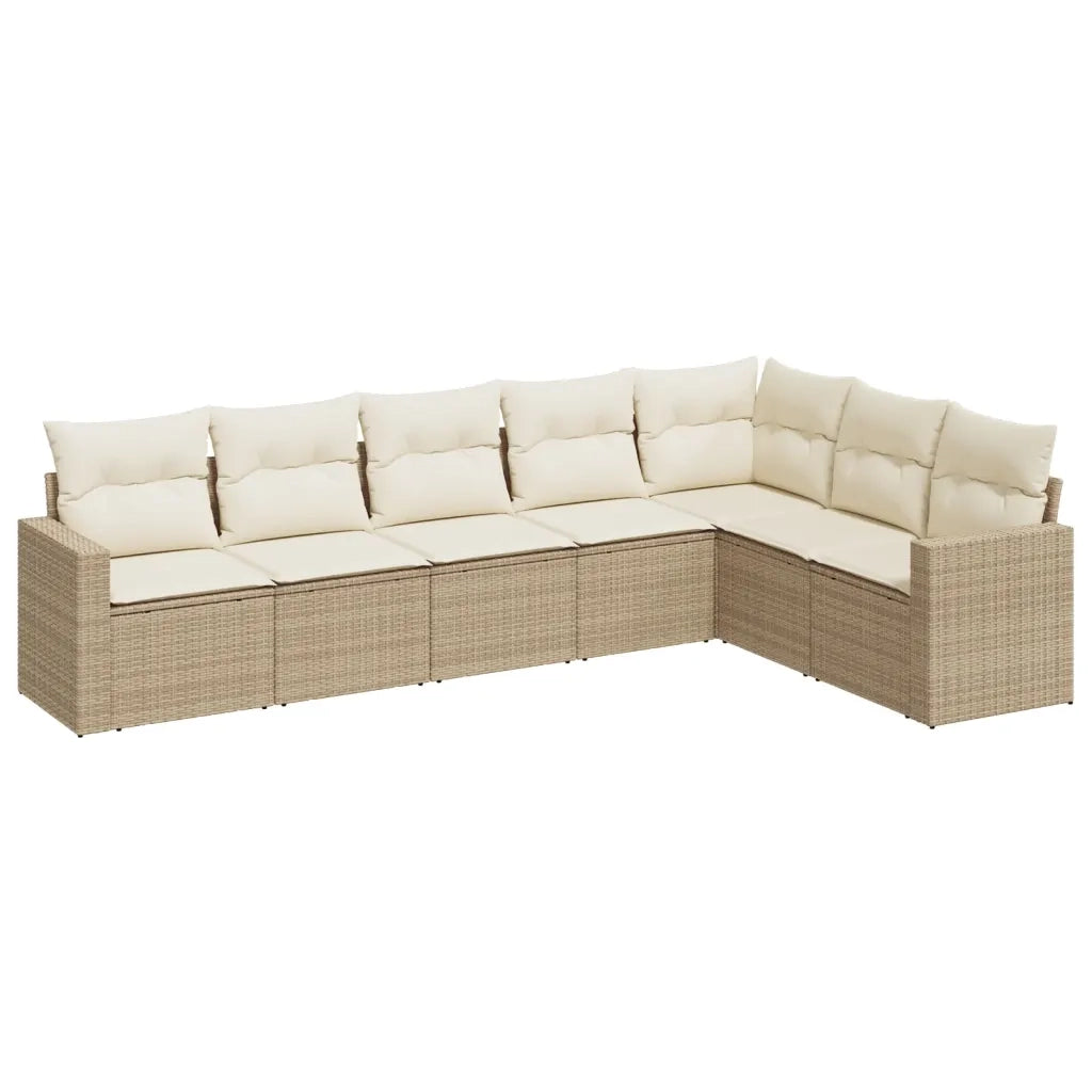Set Divani da Giardino 7 pz con Cuscini Beige in Polyrattan 3219038