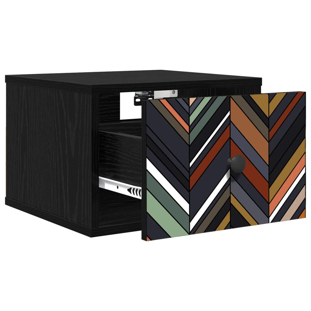 Mobiletto da comodino a parete OMMEN 2 pz Rovere Nero 8007472