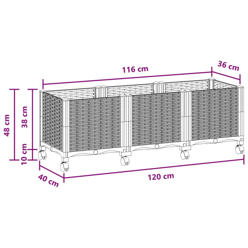 Vaso da Giardino con Ruote Nero 120 x 40 x 44 cm PP 3423047