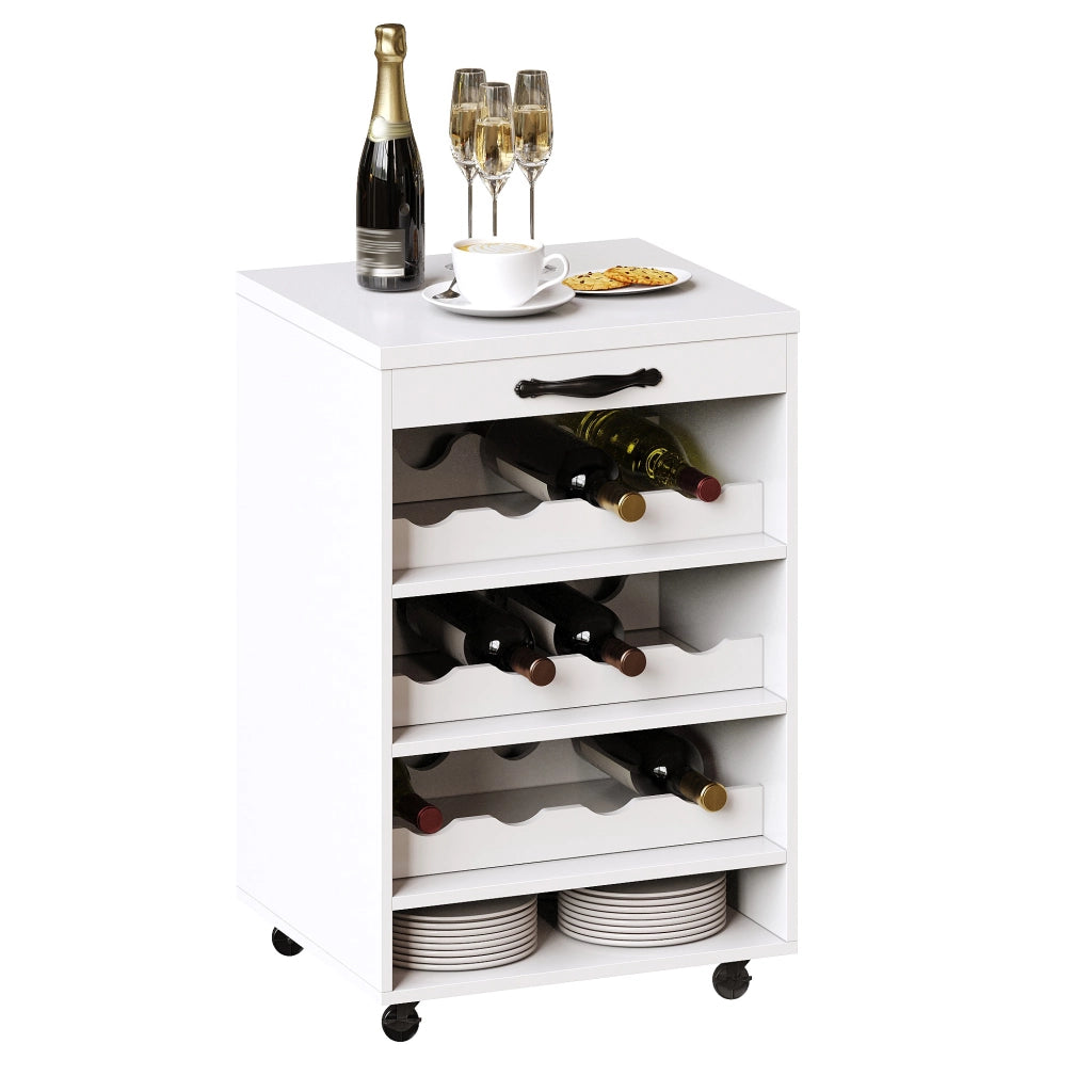 Credenza cucina alta con carrello estraibile; illuminazione LED; 4 ante in vetro; cassetto; portabicchieri e portabottiglie; per cucina e sala da pranzo; 140 × 38 × 180 cm