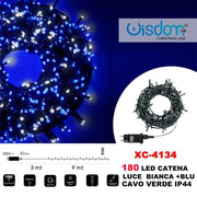 Trade Shop - Catena Luminosa 180 Luci Led Lucciole Luce Bianca + Blu Cavo Verde Ip44 Xc-4134 -