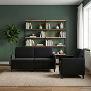 Set di Divani con Storage 2 pz Nero Poliestere 3429224