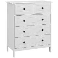 Cassettiera con 5 Cassetti in Legno Salvaspazio e Antiribaltamento, 74x40x91cm, Bianco