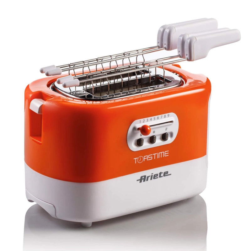 Tostapane con Pinze per 2 fette - 9 Gradi di Doratura - 700 Watt - Bianco e Arancio