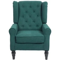 Poltrona per Salotto in Stile Francese con Seduta Imbottita e Cuscini, in Poliestere, 74x86x102 cm, Verde Scuro