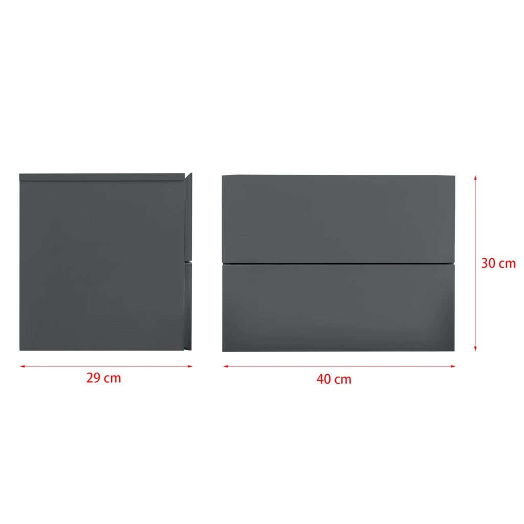 Comodino da parete con 2 cassetti 40 cm grigio scuro 03_0000823