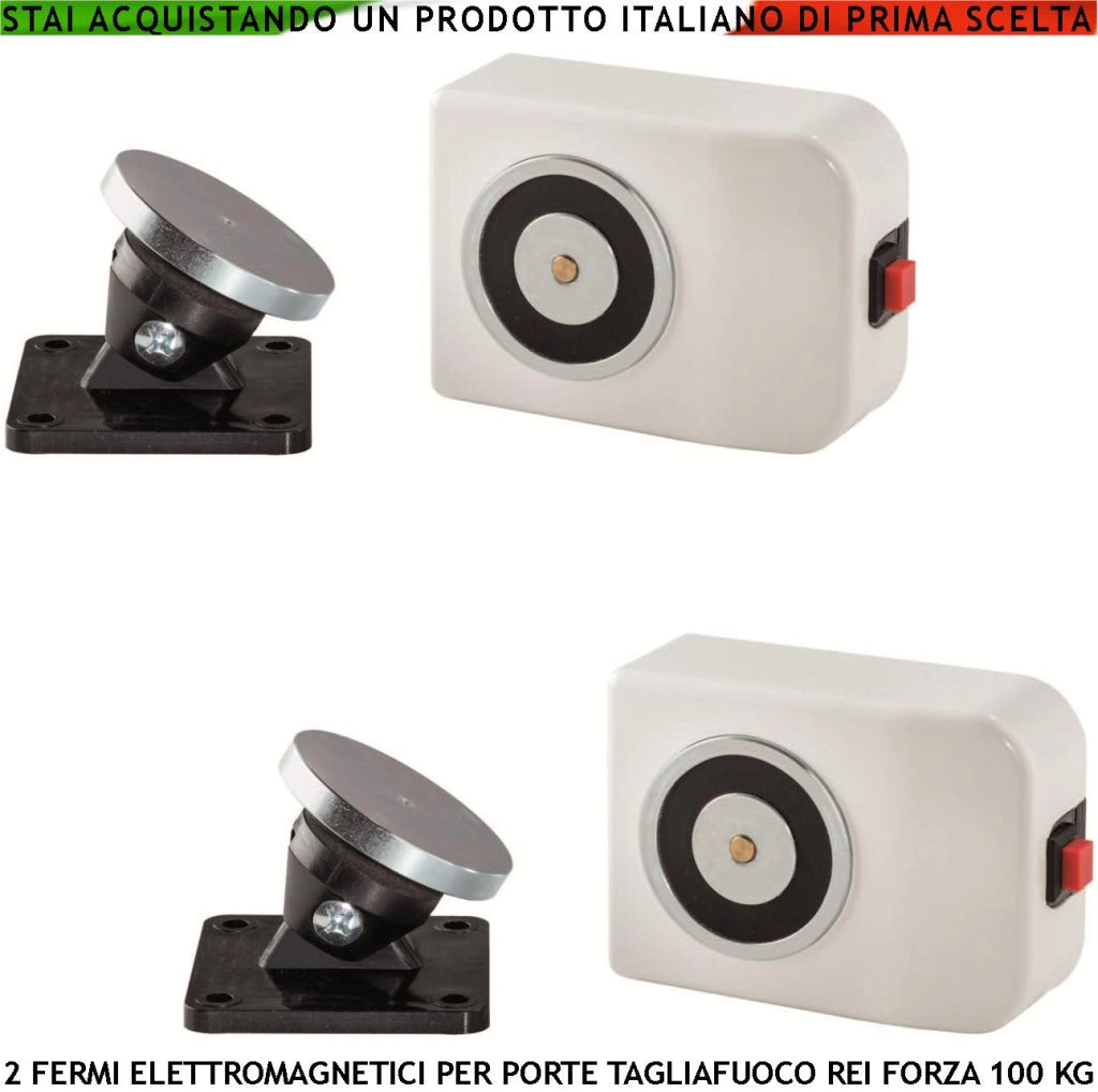 FERMI MAGNETICI BIANCHI PER PORTE TAGLIAFUOCO REI 2 PEZZI FORZA DI TRAZIONE 100 KG ANTINCENDIO ALIMENTAZIONE 22/28 VCC