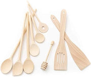 Set di utensili da cucina in legno di betulla grande e piccolo (6x Cucchiai da cucina 18 cm - 35 cm Lunghezza, 2x Spatole, Spatola per levigare)