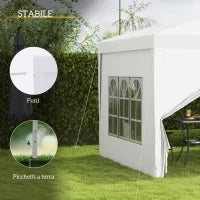 Gazebo 3x3 m Pieghevole e Impermeabile con Pannelli Laterali, in Acciaio e tessuto Oxford, Bianco