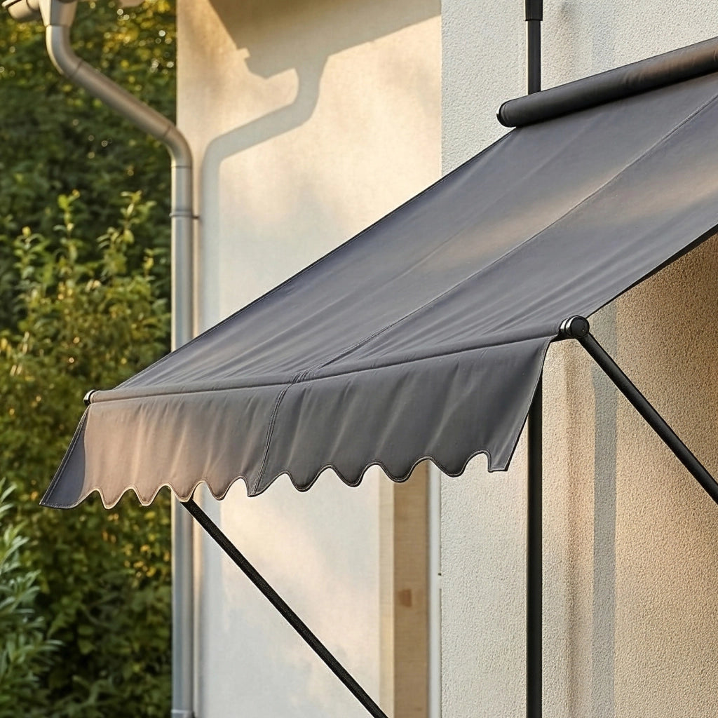 Tenda da Sole a Muro con Pali di Supporto Telescopici Parasole 350 x 120 cm (LxP) Grigio pro.tec