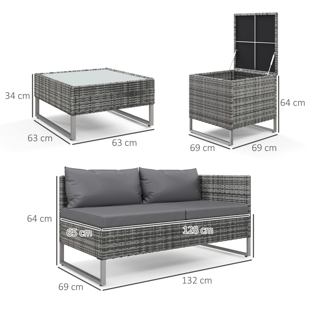 Set da Giardino 4 Pezzi con 2 Divani 2 Posti, Tavolino da Caff¨¨ e Tavolino Alto, in Acciaio e Rattan