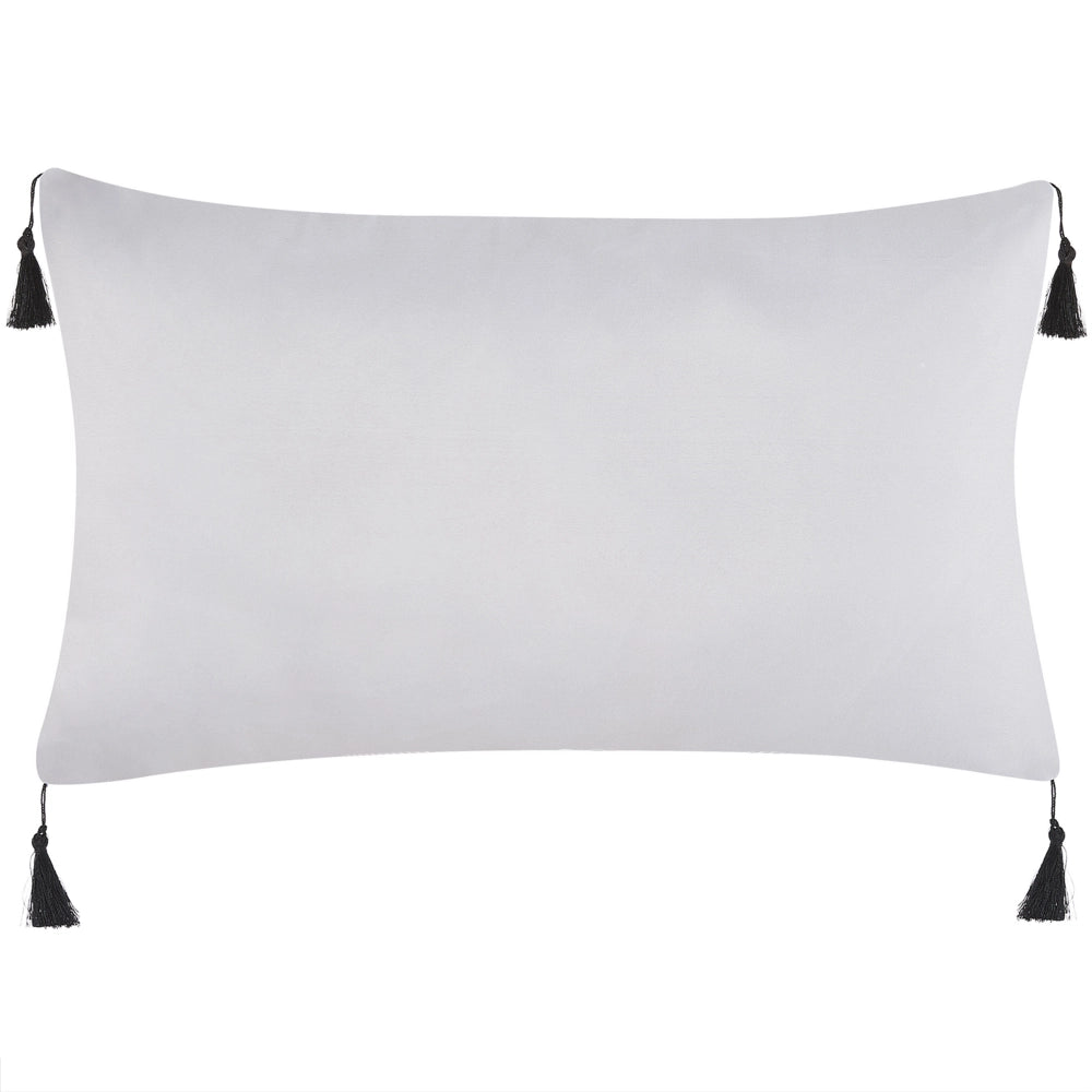 Set di 2 cuscini motivo geometrico nappe 30 x 50 cm bianco e nero