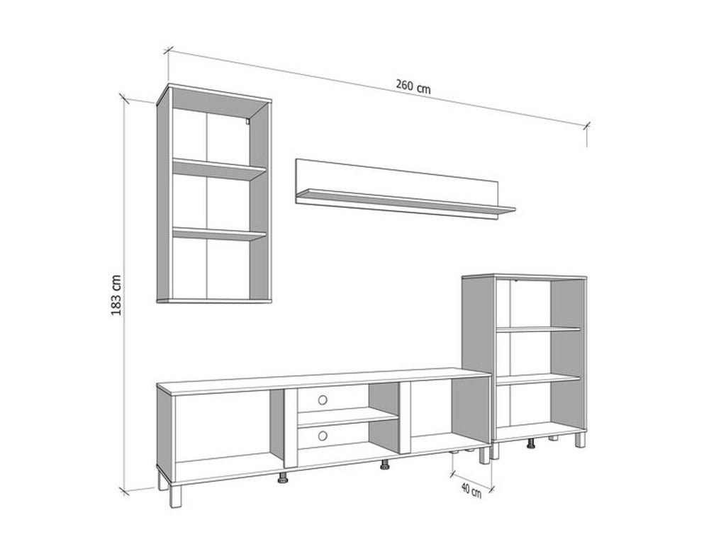 Mobile Soggiorno Albese, Parete Attrezzata Modulabile, 260x40x183h cm Bianco Opaco
