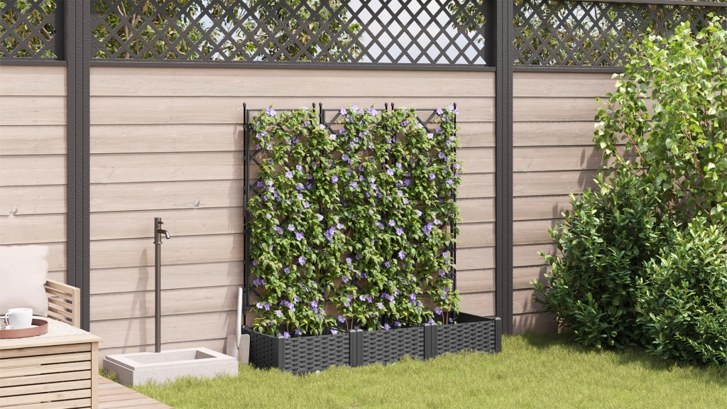 Fioriera con trellis 3 pcs Nera 120x40x125.5 cm
