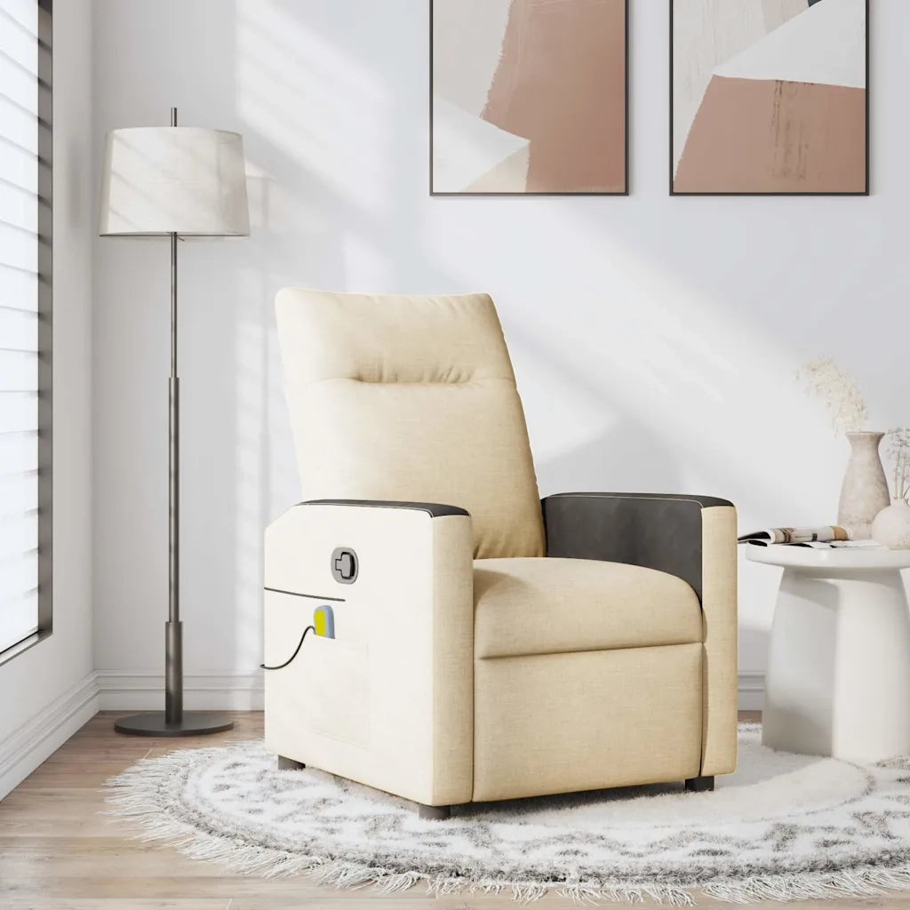 Poltrona Massaggiante | Sedia Relax Reclinabile Crema in Tessuto