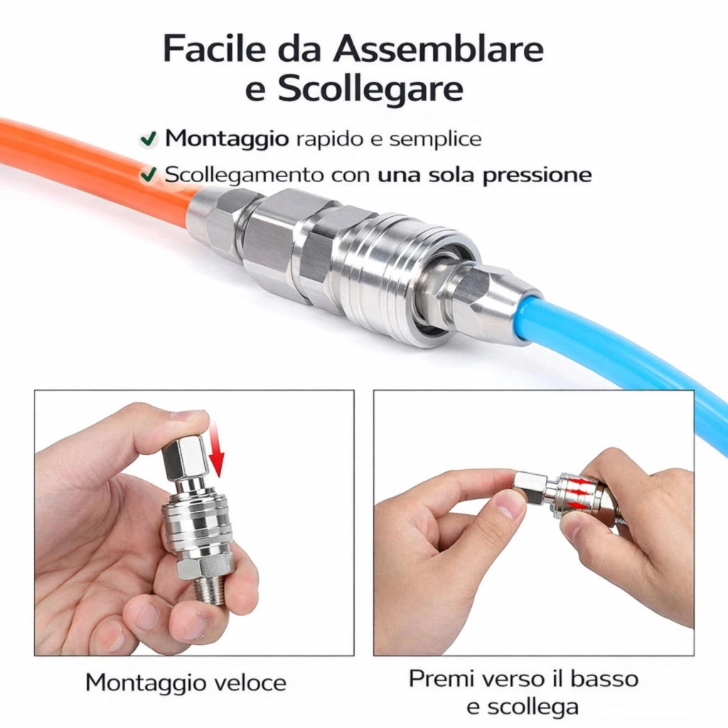 SET 5 RACCORDI RAPIDI PER TUBO ARIA ATTACCO 1/4" RACCORDI RAPIDI TUBO ARIA 2025E
