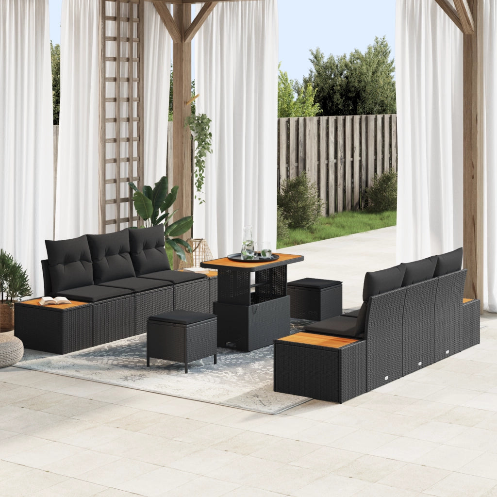 Set Divano Giardino 9 Pezzi con Cuscini - Polyrattan Nero e Acciaio