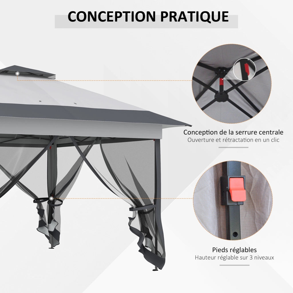 Gazebo da giardino pieghevole con zanzariere e sacco a rotelle ¨C Zephmum ¨C Grigio