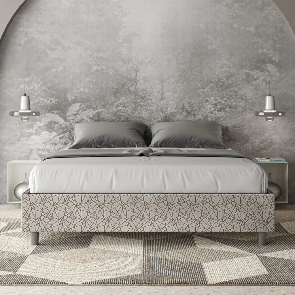 Letto Matrimoniale 160x190 cm con Rete e Contenitore Giroletto con Alzata Comoda Imbottito in Tessuto Era Azelia Grigio