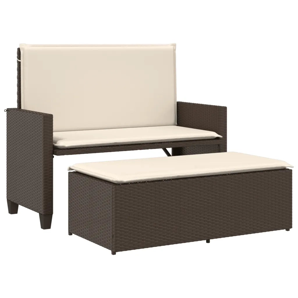 Panca da Giardino con Cuscini e Poggiapiedi-Sgabello-Panca da esterno Marrone Polyrattan