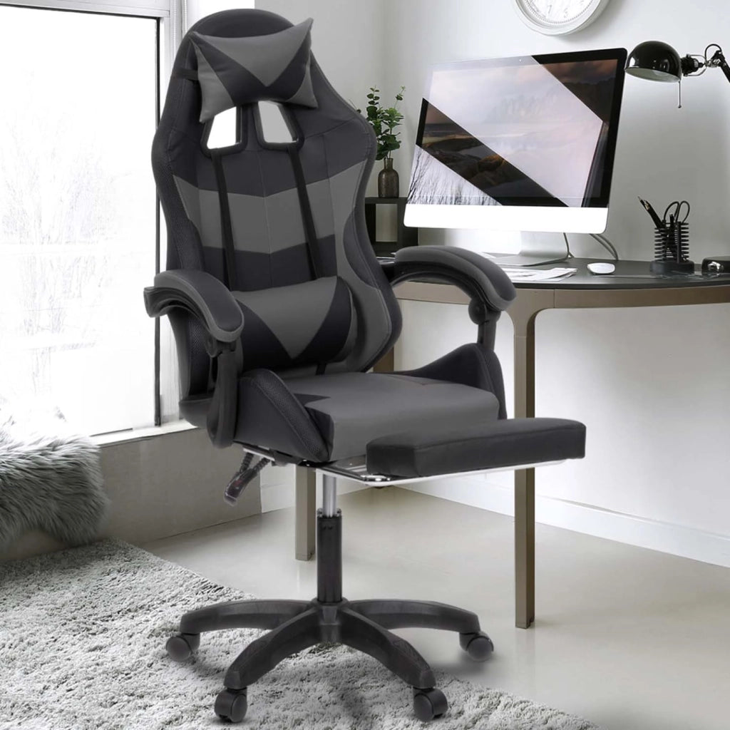 Sedia da gioco LUC LED con poggiapiedi, cuscino per la testa e supporto lombare in nero e grigio