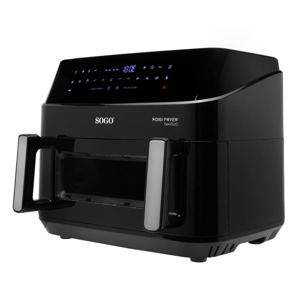 Friggitrice ad aria XXL 10,5L 2600W con doppia cottura Smart Finish e Match Cook, finestra e display touch, per cucina senza olio - Sogo