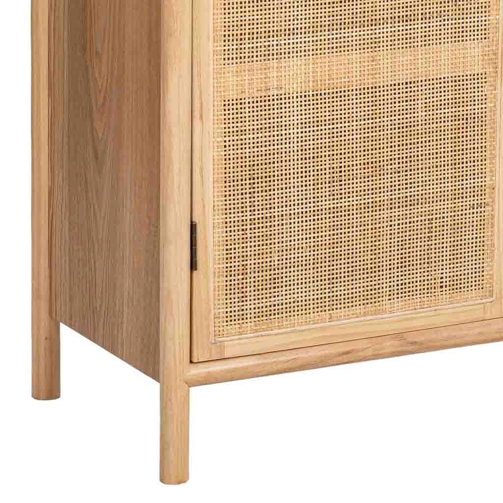 Credenza in legno e rattan marrone 180x40x82h cm