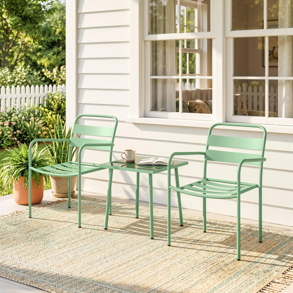 Set da giardino 3 pezzi ¨C zephmum ¨C tavolino in vetro e 2 sedie, verde