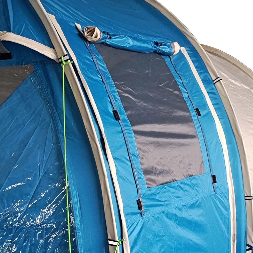 Tenda tunnel per 4 persone a 2 ambienti, blu, con protezione UV e borsa da trasporto