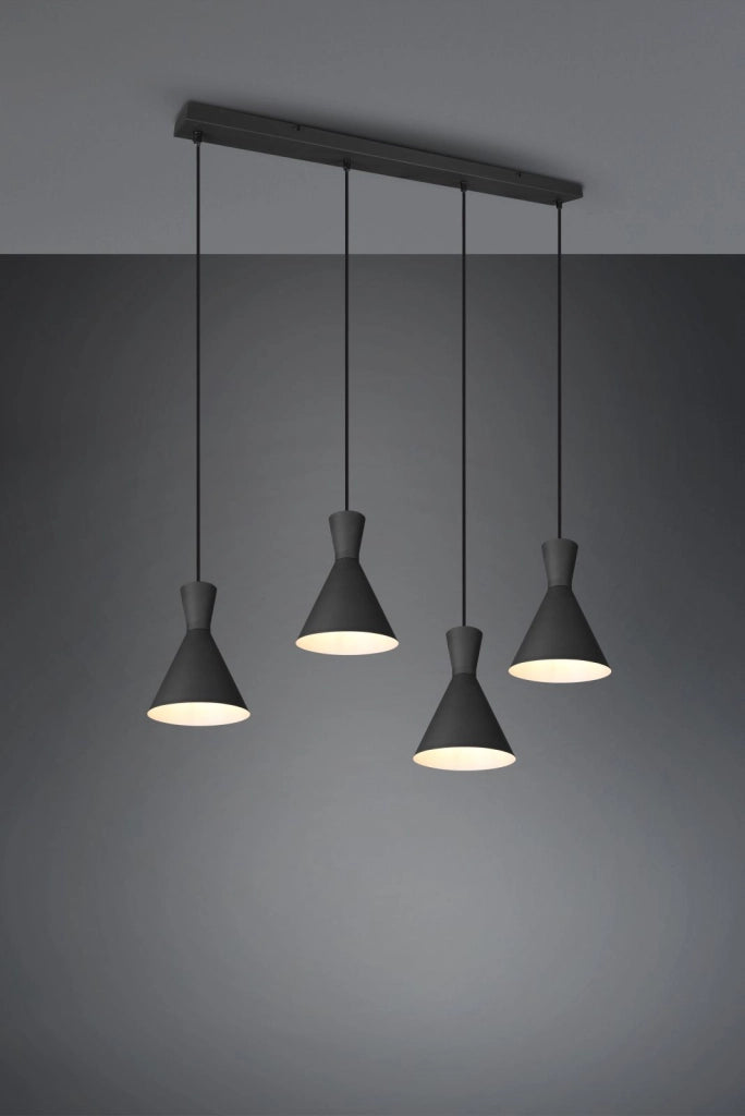 ENZO SOSPENSIONE BARRA 4 DOPPI CONI METALLO NERO L. 90CM 4 LUCI ATTACCO E27
