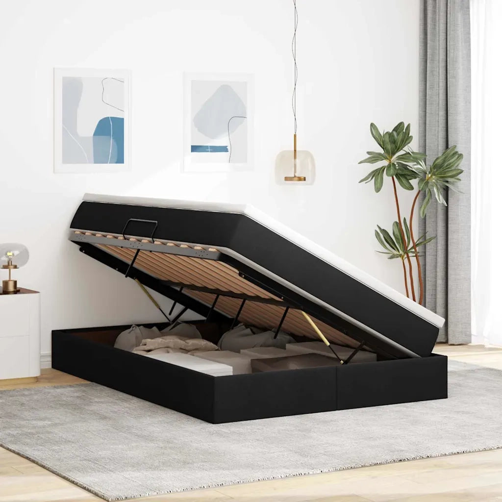 Letto con contenitore e materasso Nero 140 x 200 cm Poliestere 3370232