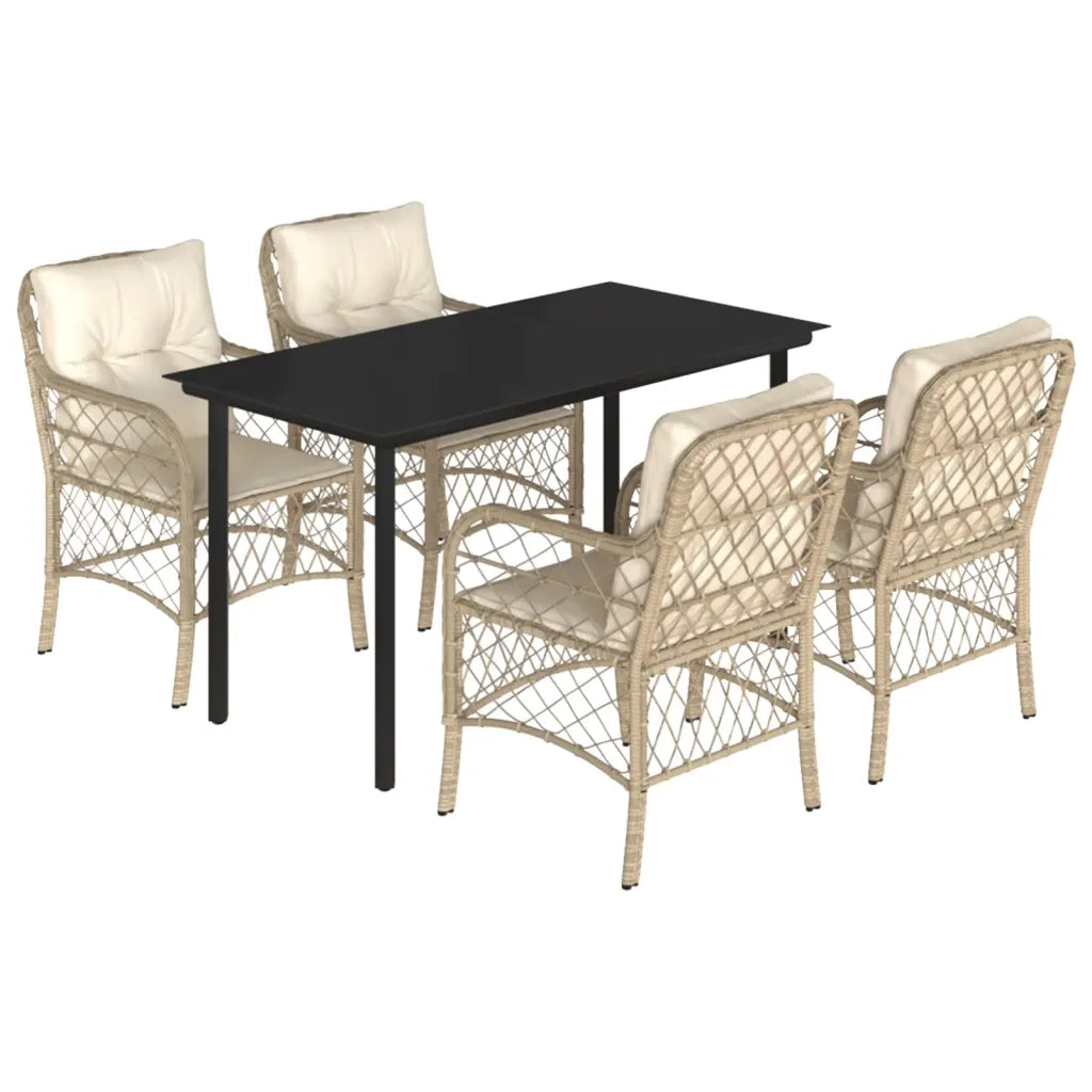 Set da Pranzo da Giardino 5 pz con Cuscini Beige in Polyrattan