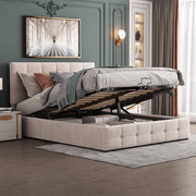 DESMIU Lit contenitore 140 × 200 cm 2 posti con vano idraulico e testiera regolabile, senza materasso, crema