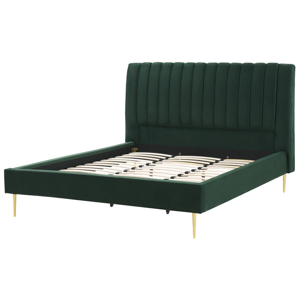 Letto imbottito velluto verde smeraldo e oro rete a doghe testiera alta 180 x 200 cm testata alta design retrò