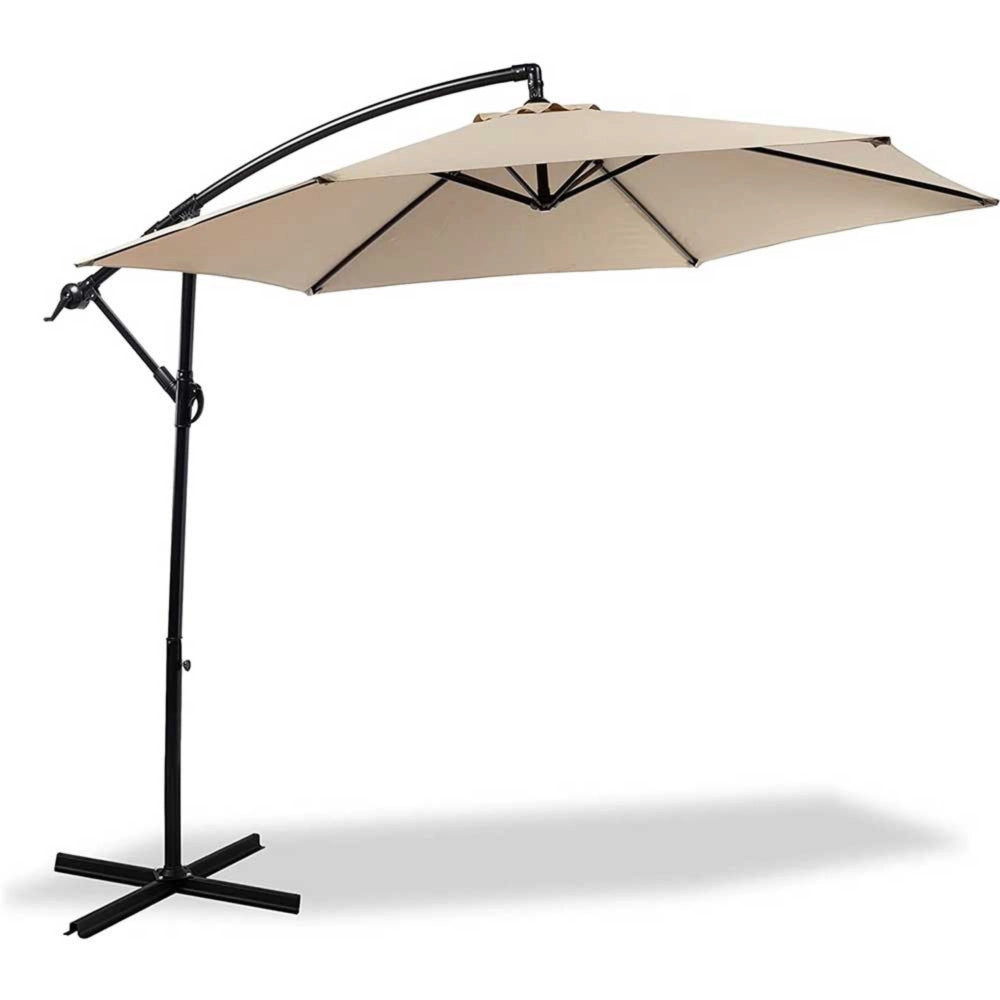 Trade Shop - Ombrellone Giardino Decentrato 3x3 Con Pendente Palo Alluminio Gazebo Antivento - Bianco