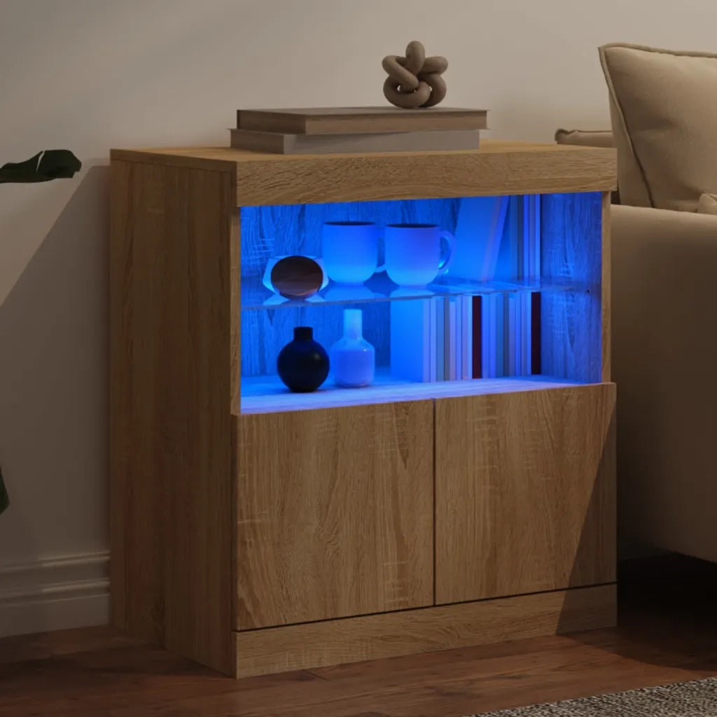 Credenza con Luci LED Rovere Sonoma 60x37x67 cm 836653