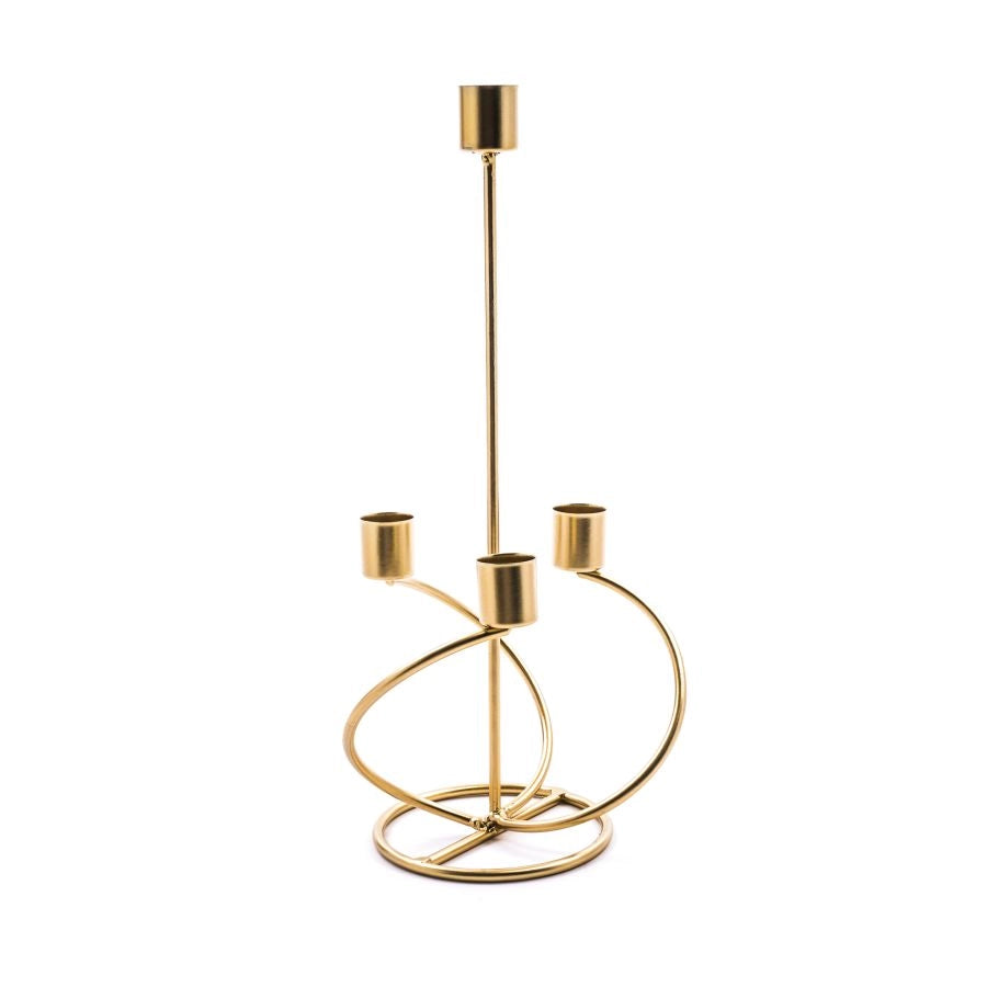 PORTACANDELA ORO IN METALLO PER CANDELA STELO 4 FUOCHI 13X13X31H CM DI MERCURY
