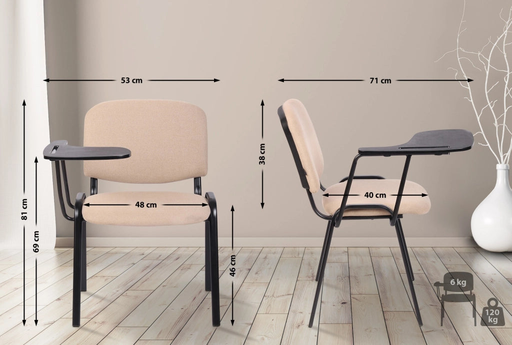 Sedia Ken in tessuto con tavolino ribaltabile crema