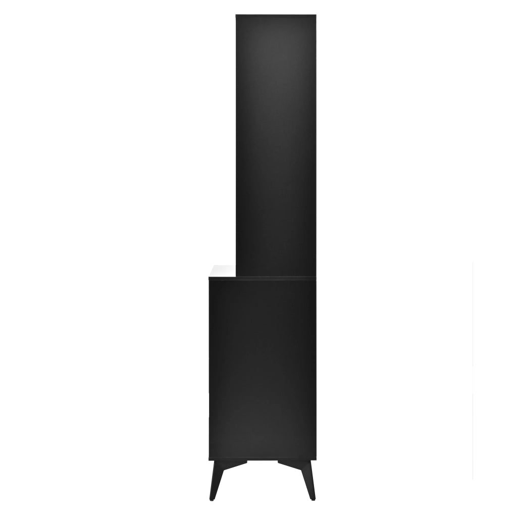 Credenza alta con 2 ante in vetro, LED da app, 1 cassetto e 2 vani, per cucina e soggiorno, MDF, nero e bianco