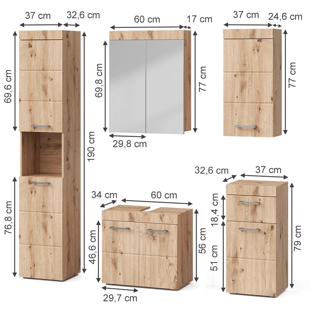 Set mobili bagno Luna Quercia Wotan 5 parti Vicco