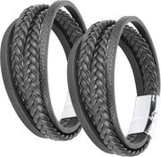 Due pezzi di cinturini per polsone in pelle PU con chiusura magnetica, intrecciati a strati, con copertura per polsone in pelle.