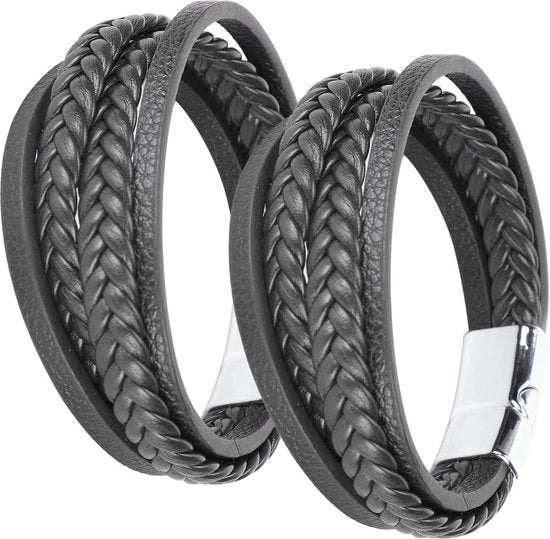 Due pezzi di cinturini per polsone in pelle PU con chiusura magnetica, intrecciati a strati, con copertura per polsone in pelle.