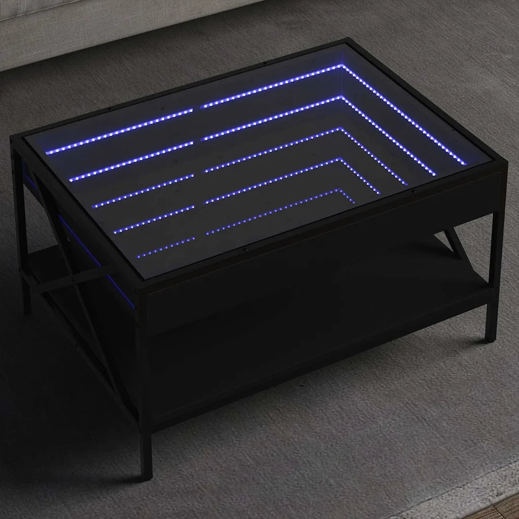 Tavolino da Salotto con LED Infinity-Tavolino da soggiorno Nero 70x50x38 cm