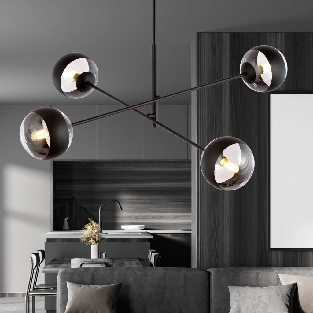 Lampadario Contemporaneo Yama Acciaio Nero 4 Luci E14 Ip20