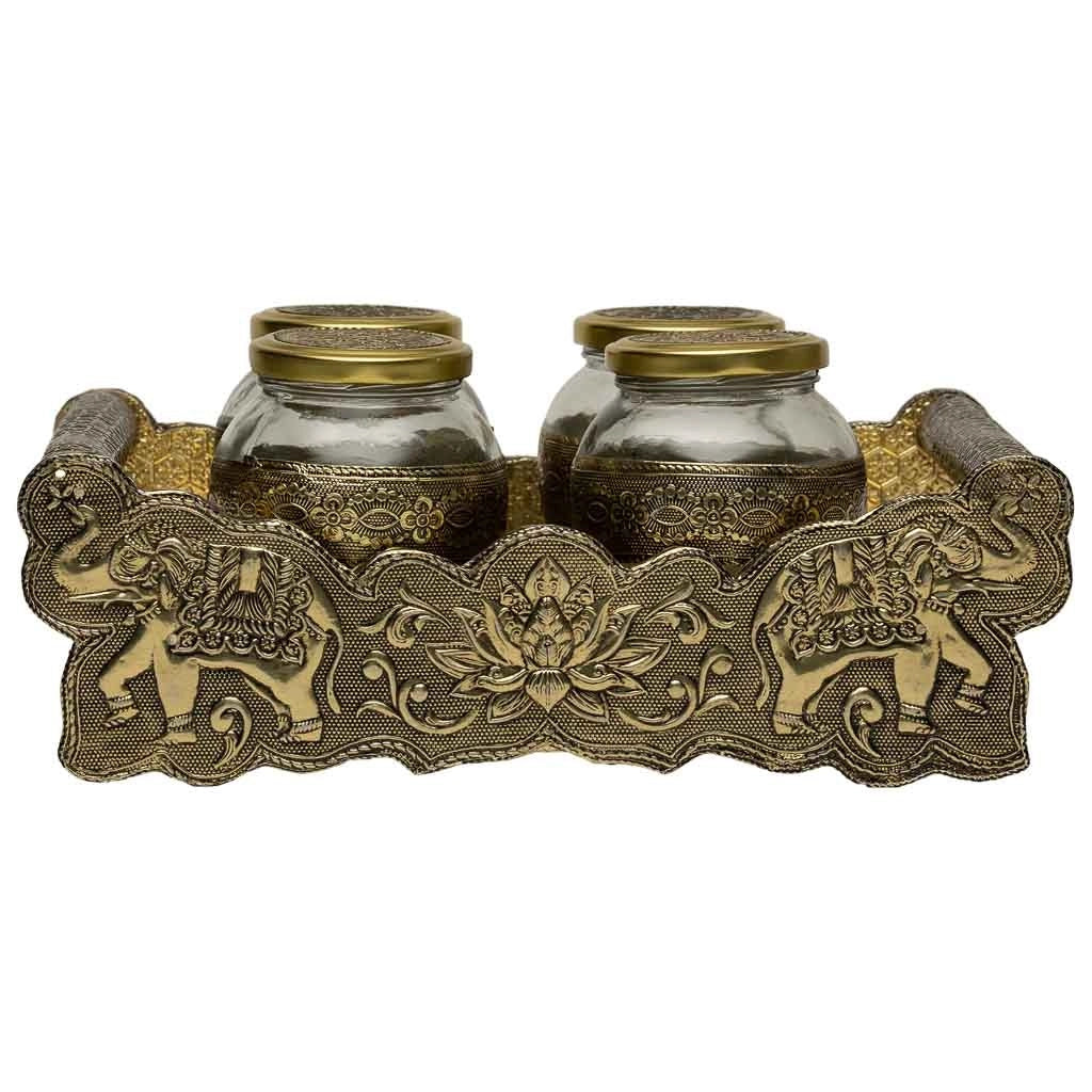 Vassoio in metallo goffrato dorato 25x13x6h